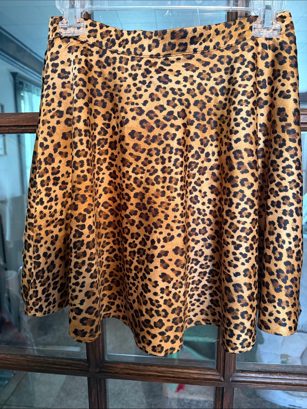 Mi Ami Leopard Print Satin Mini Skirt Brown Black A-Line Small Mob Wife Y2K Fall